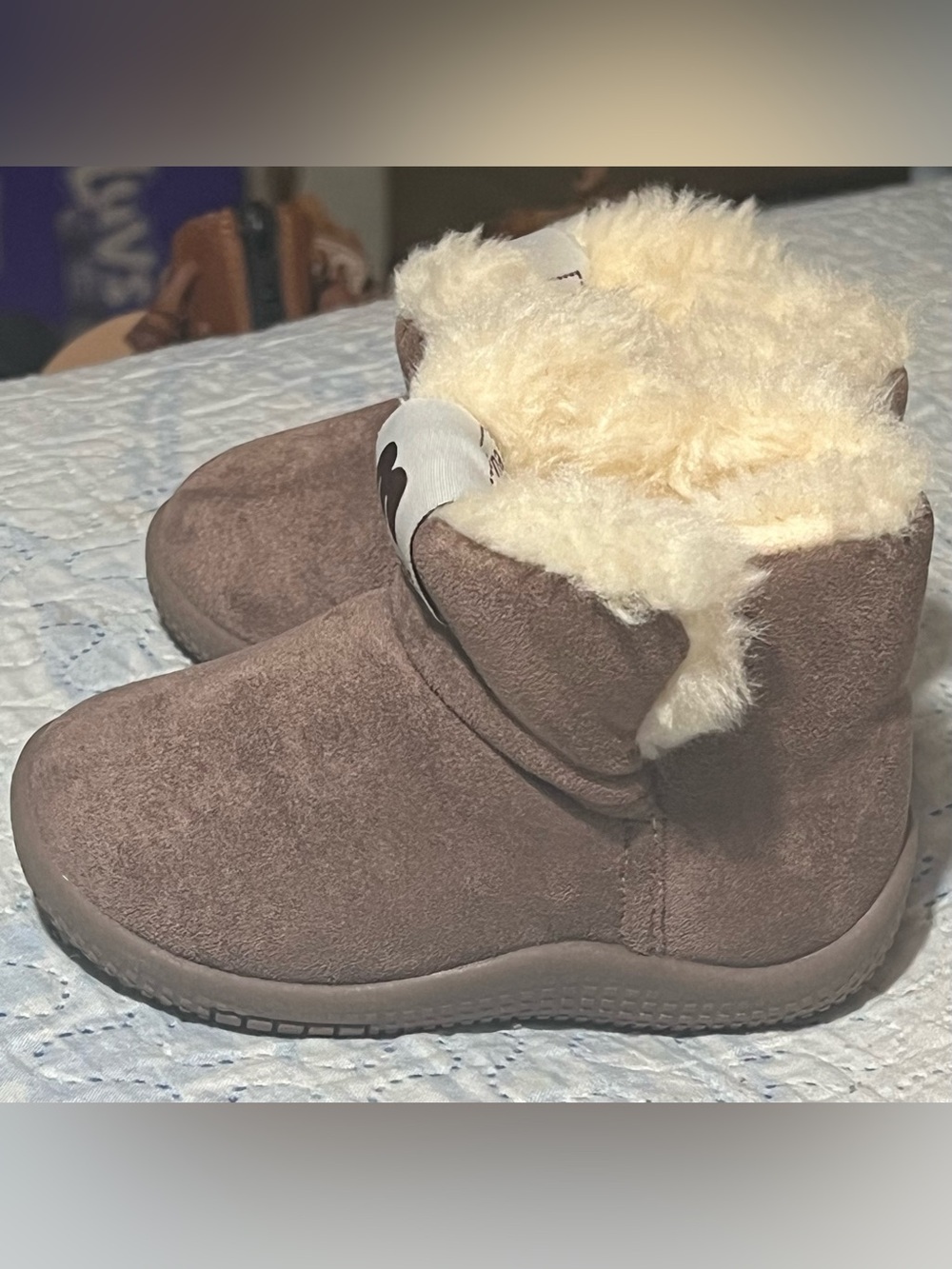 Brown Faux-Sherpa Baby Boots